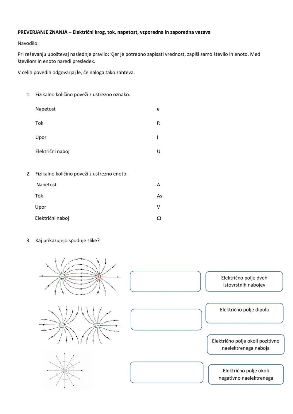 Električni naboj, tok, napetost, upor