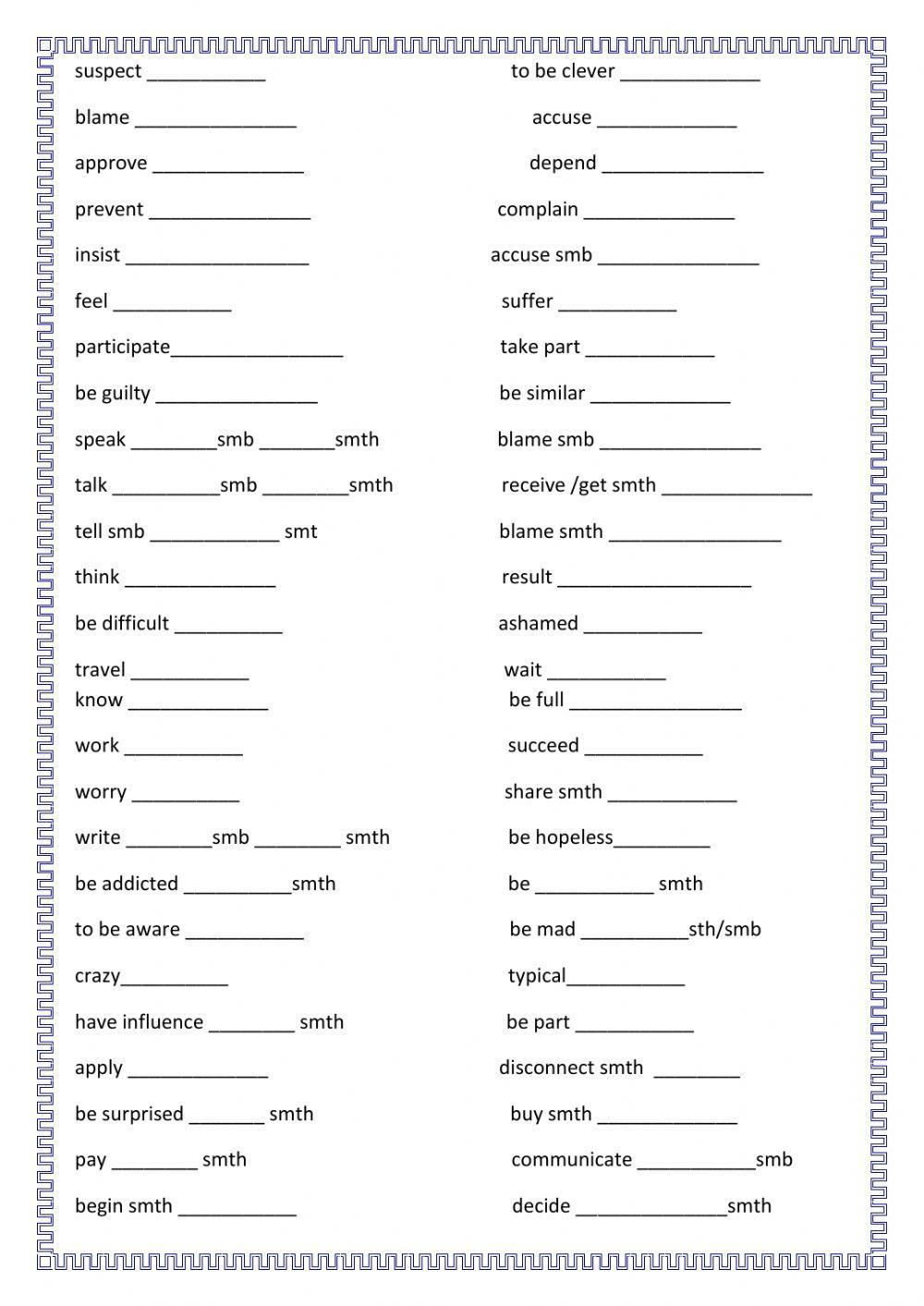Prepositions after Nouns, Adjectives, Verbs