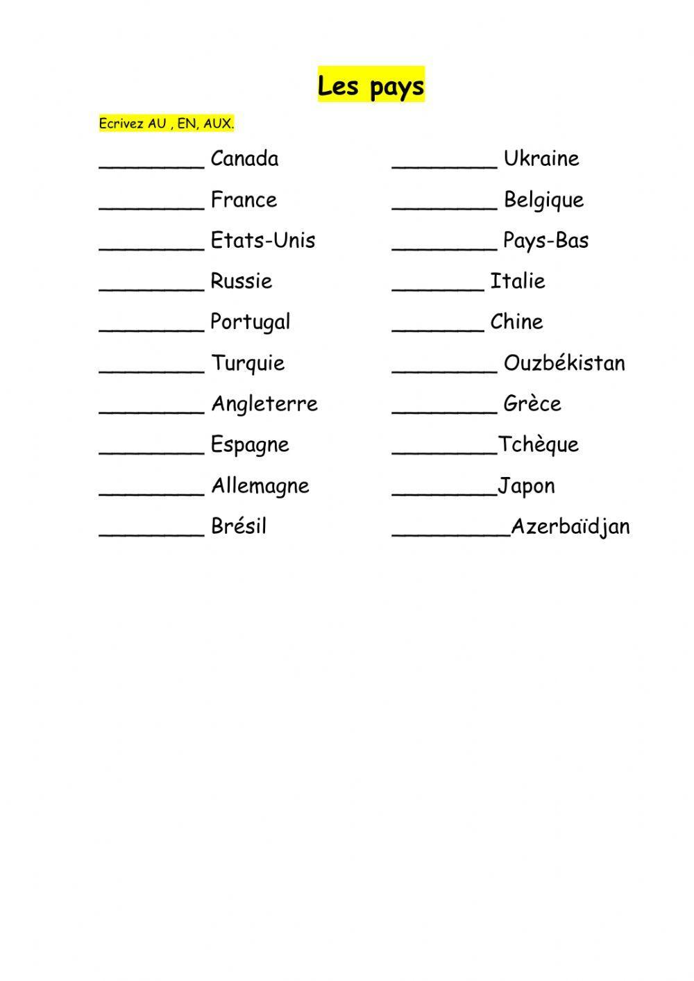 Pays, les préposition