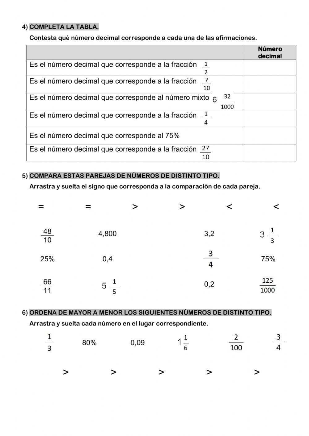 Números Decimales (II) Comparar y ordenar