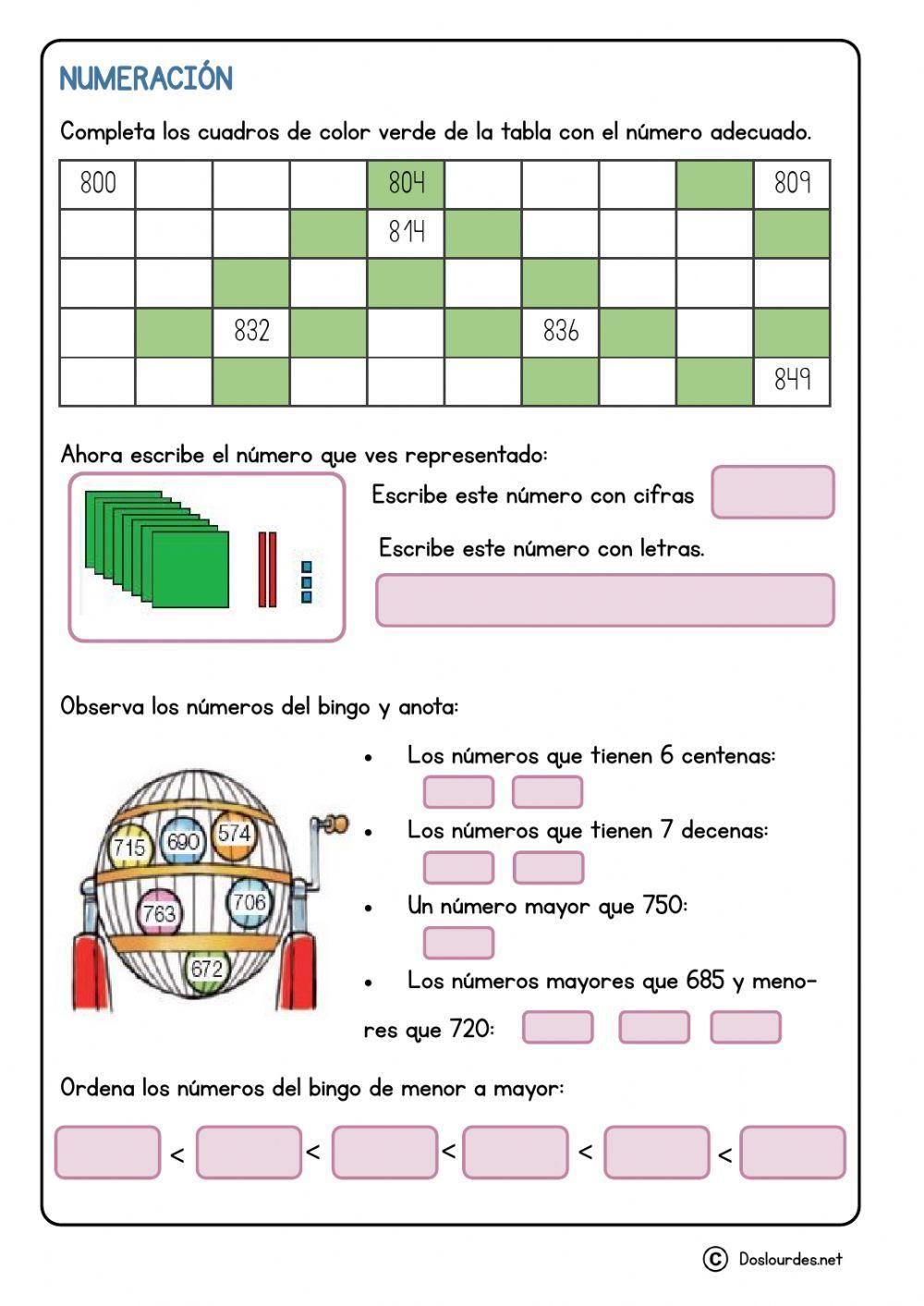 Numeración familia del 800