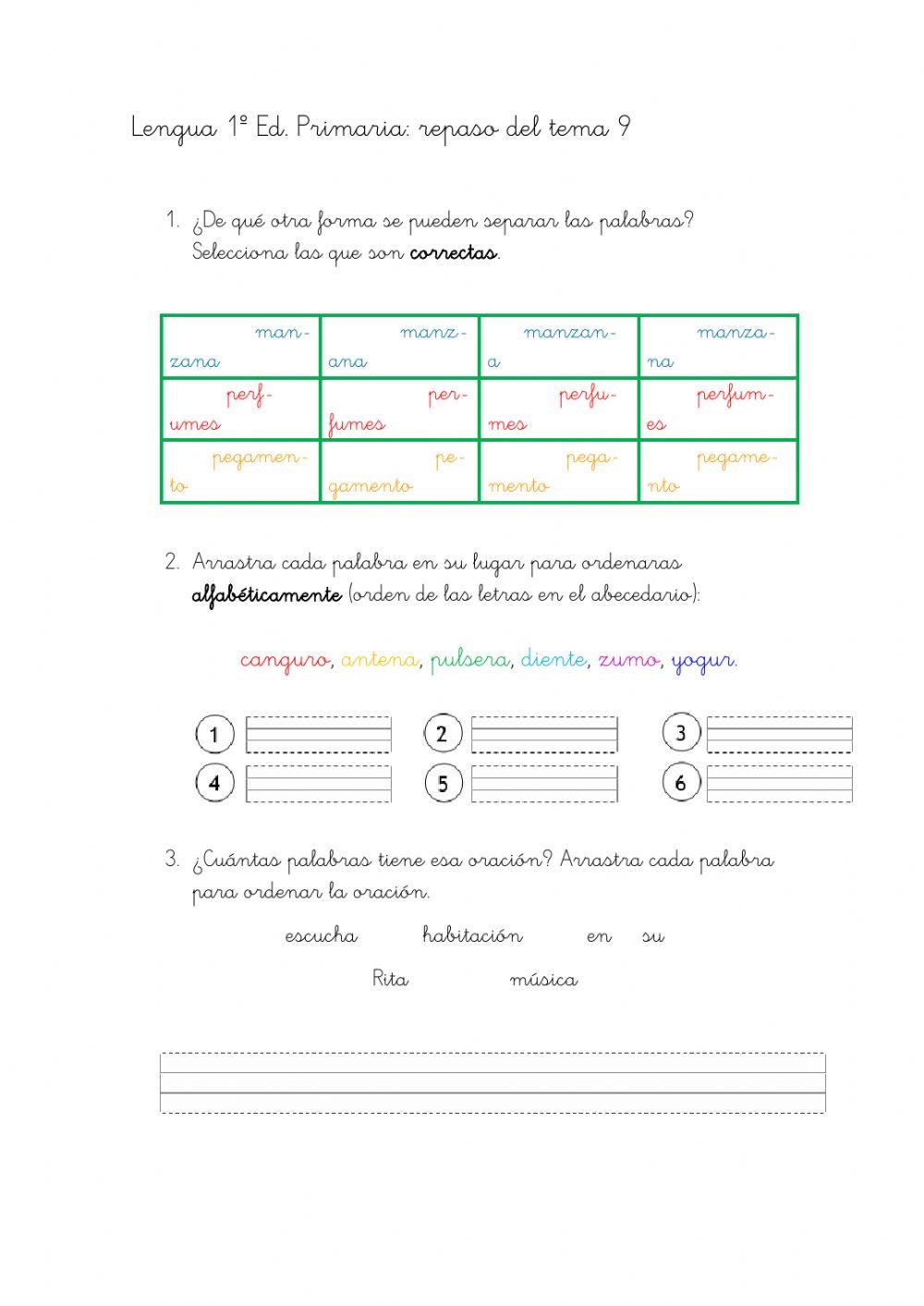 Repaso guión y orden alfabético