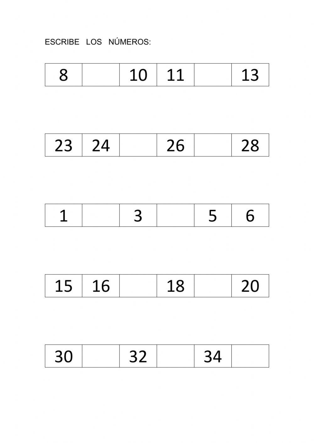 Números del 1 al 50