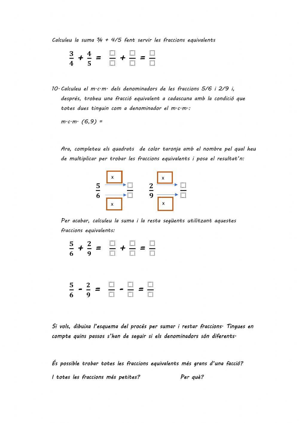 Suma i resta de fraccions