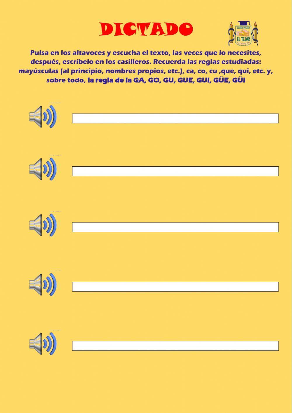 Dictado:ga,go,gu,gue,gui,güe, güi
