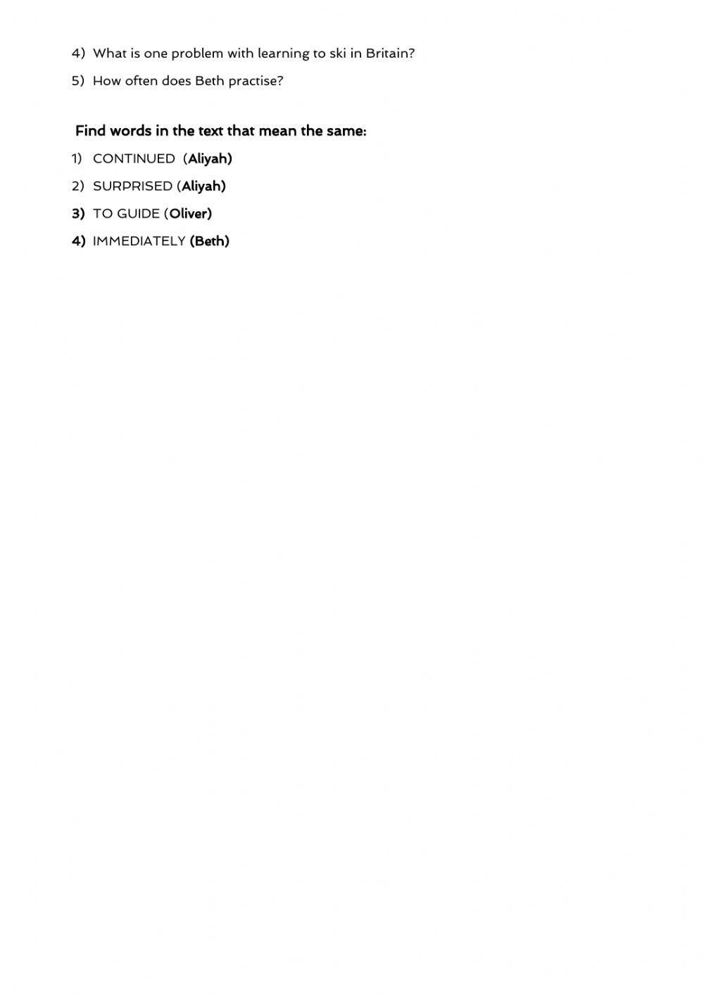 Reading practice Reading practice
