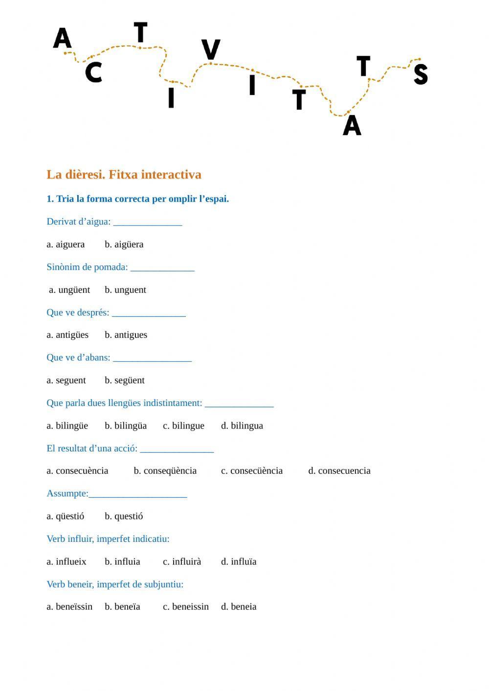 La dièresi. Activitats