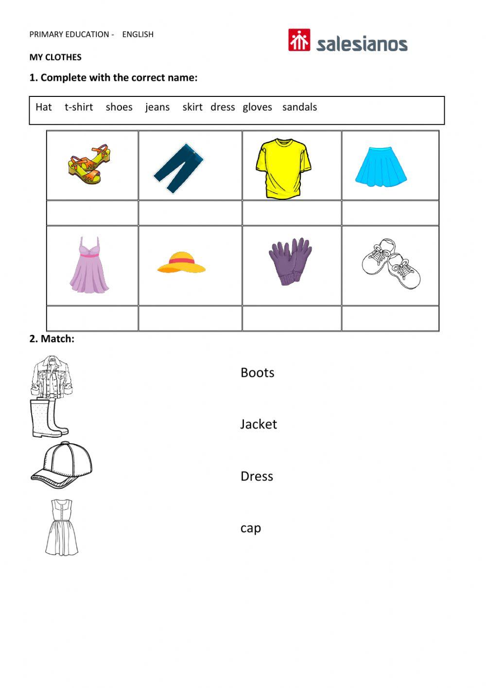 Clothes online exercise for GRADE 1 | Live Worksheets