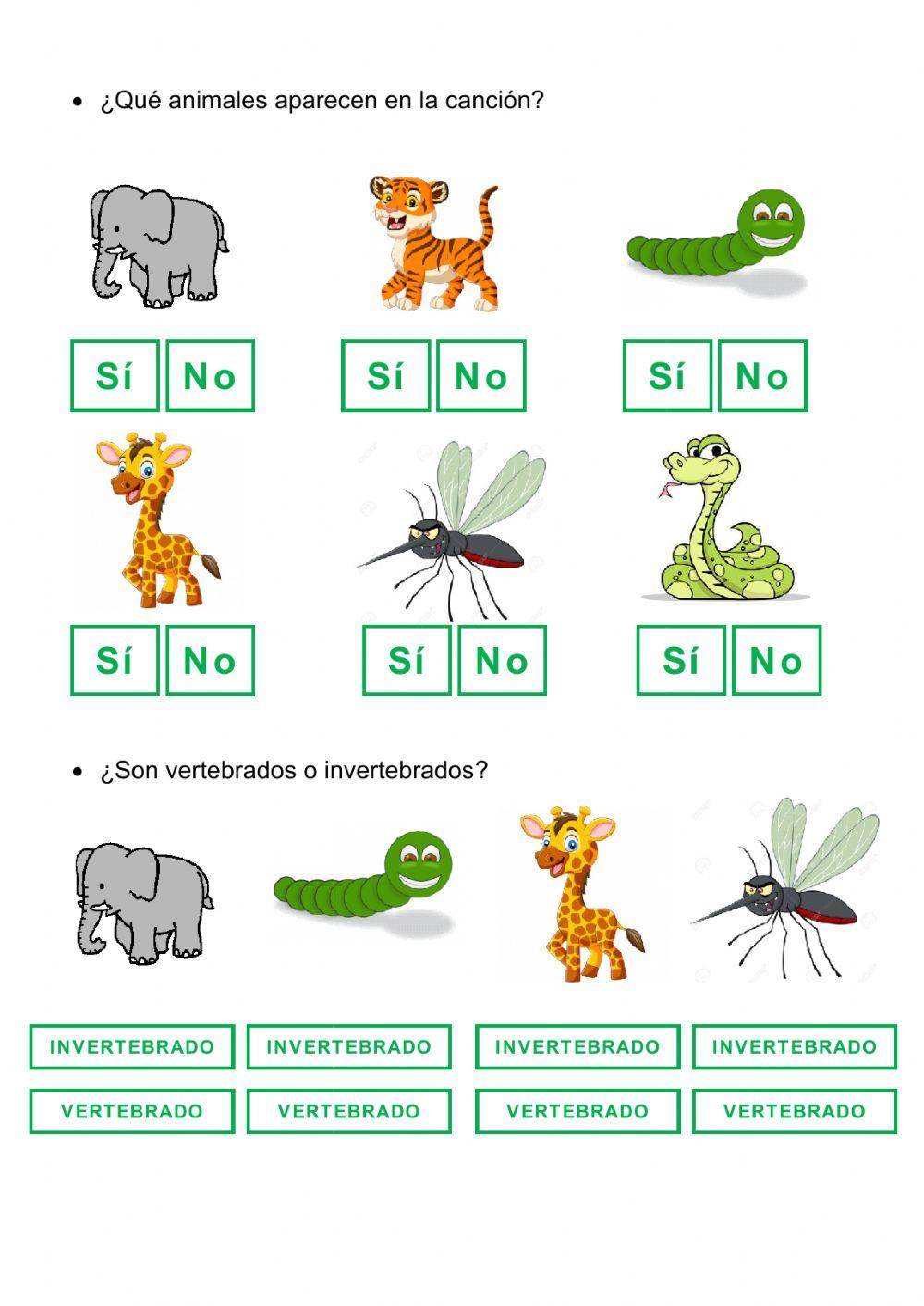 Animales vertebrados e invertebrados