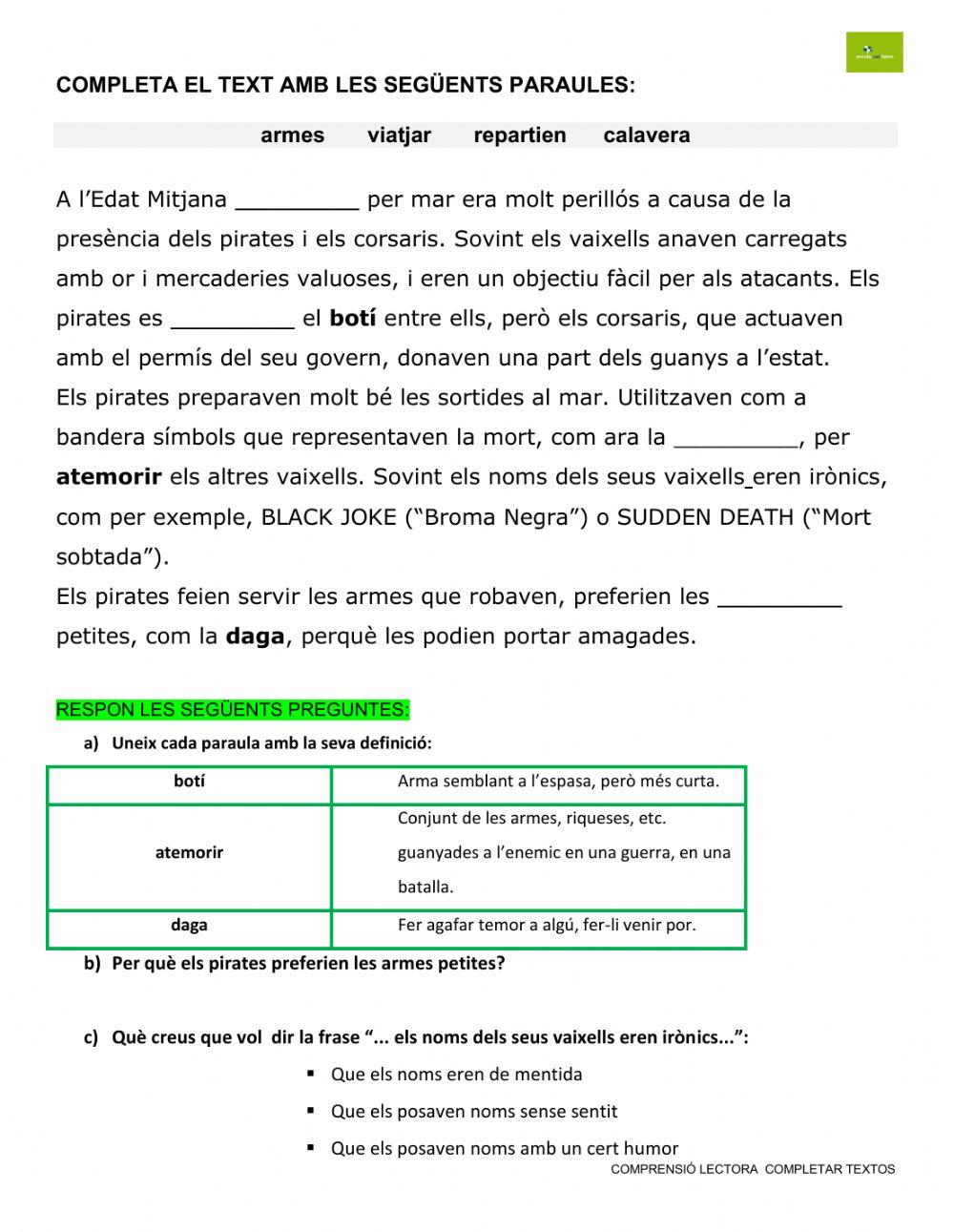 13 Comprensió lectora ELS PIRATES