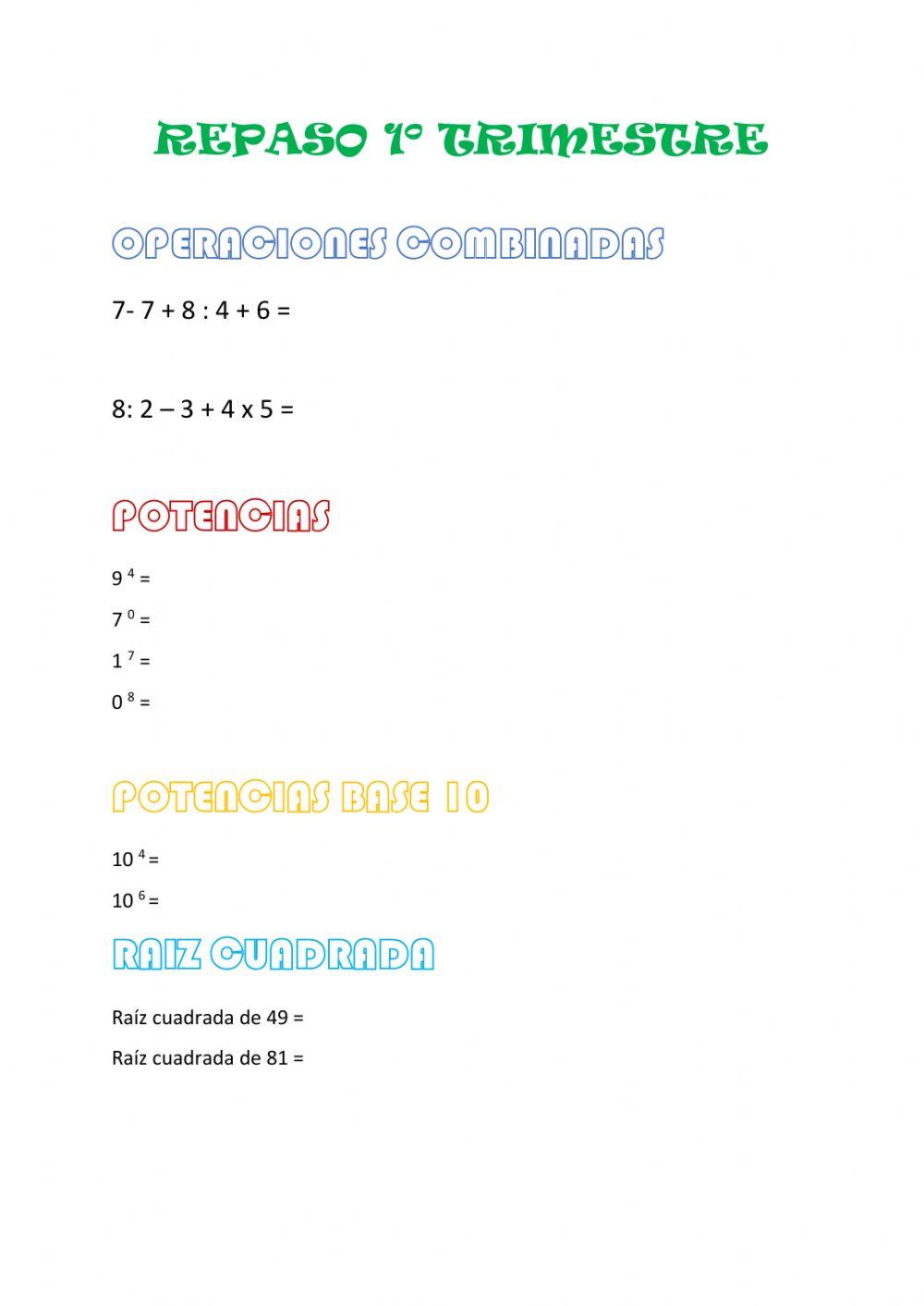 Repaso 1º trimestre matemáticas
