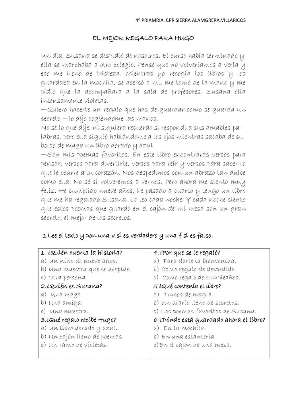 Lectura el mejor regalo para hugo