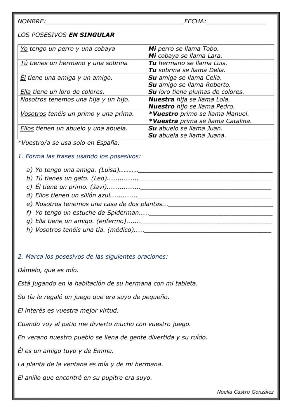 Posesivos en singular