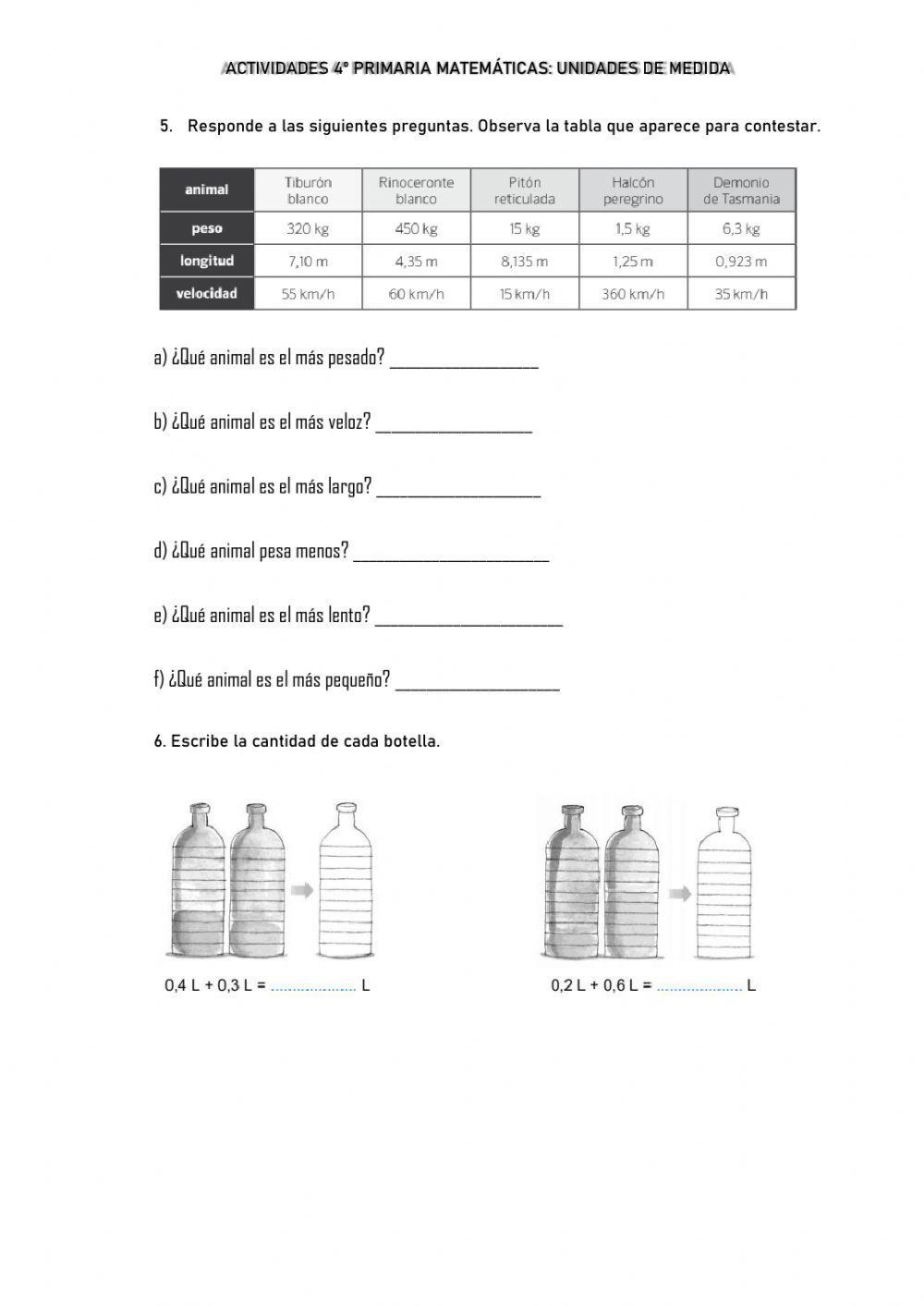 Ejercicios de unidades de medida