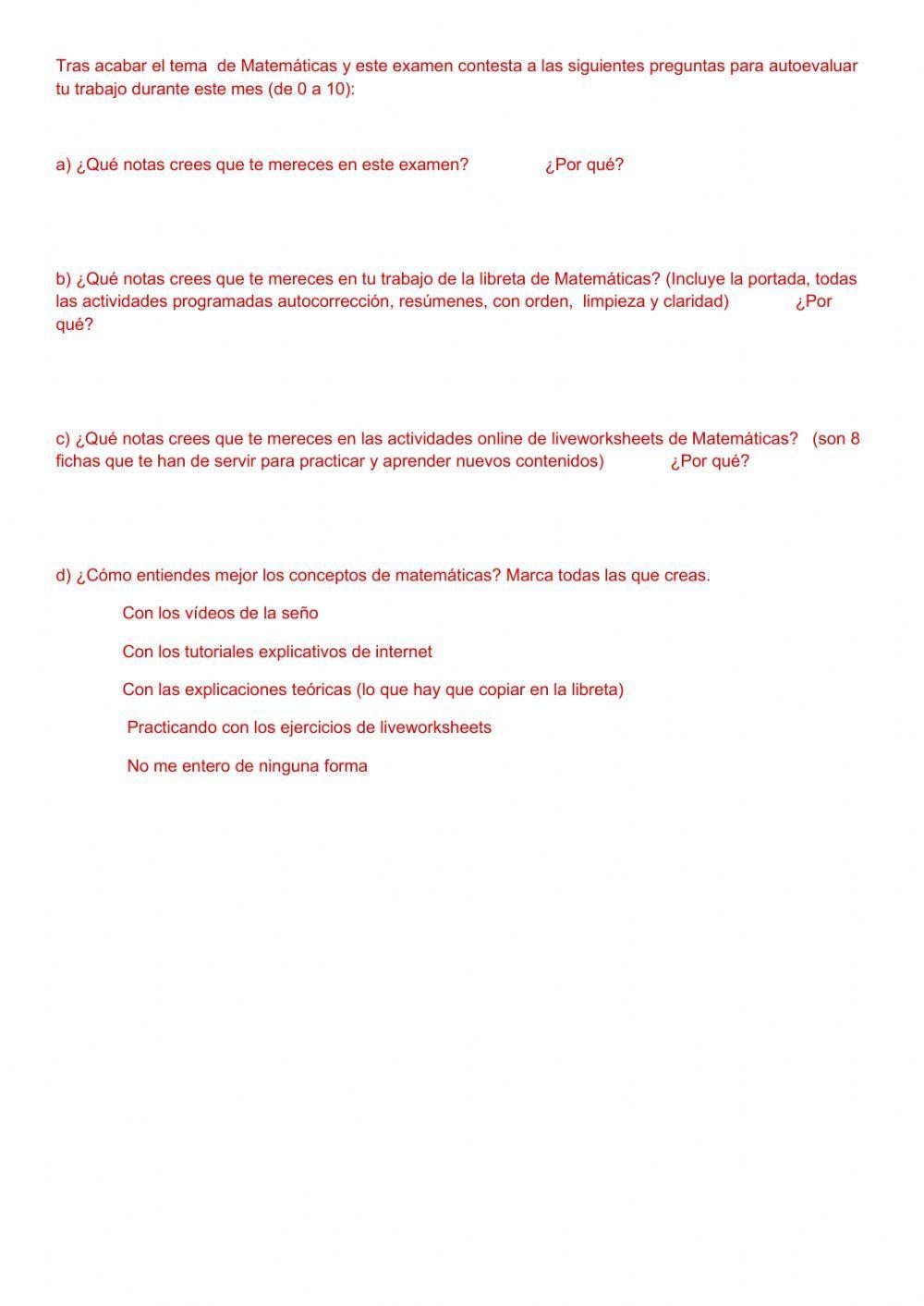 Examen de matemáticas