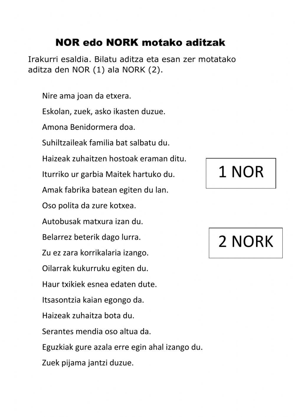 Nor eta nork aditzak interactive worksheet Live Worksheets