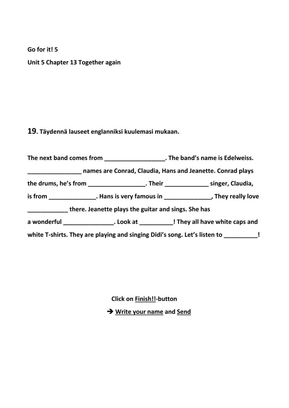 Go for it 5 unit 5 chapter 13 ex 19 listen online exercise for live