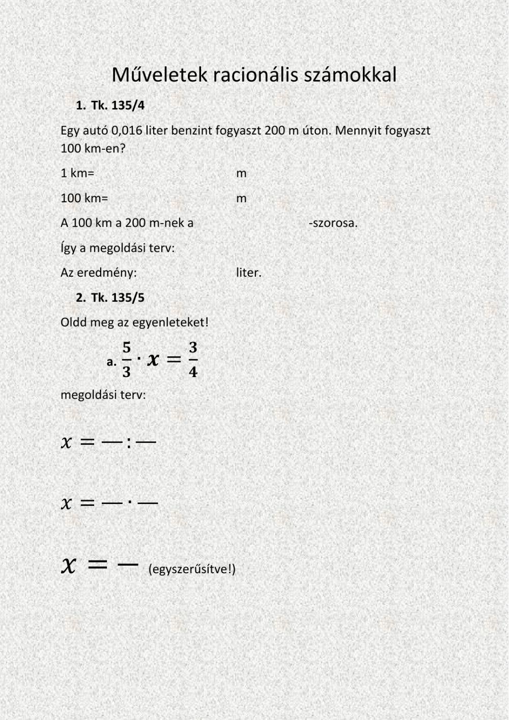 Műveletek a racionális számok halmazán
