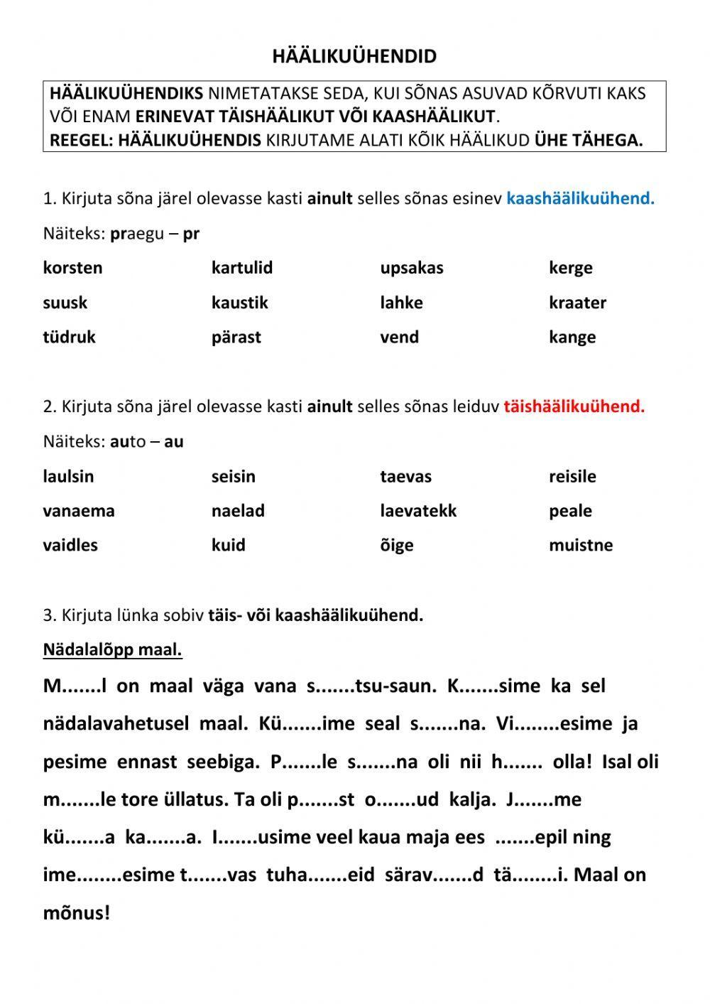 Häälikuühendid. 3. klass