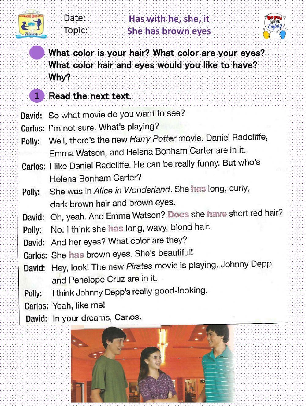 Has with he, she, it worksheet | Live Worksheets