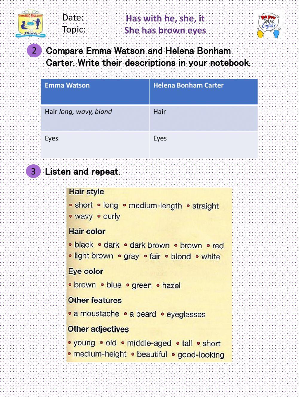 Has with he, she, it worksheet | Live Worksheets