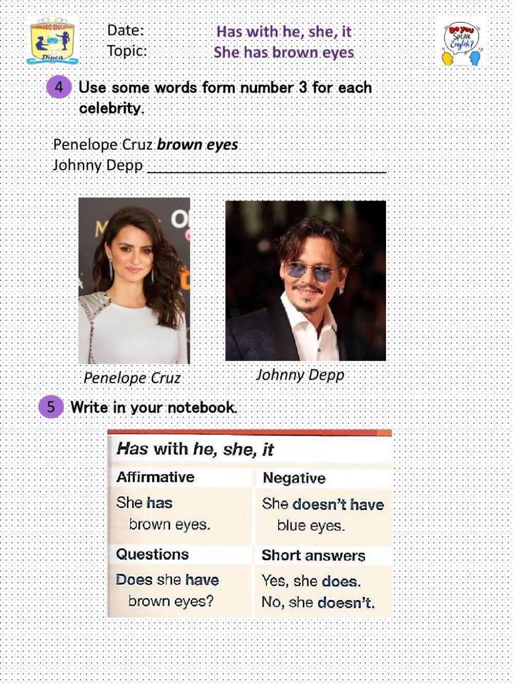 Has with he, she, it worksheet | Live Worksheets