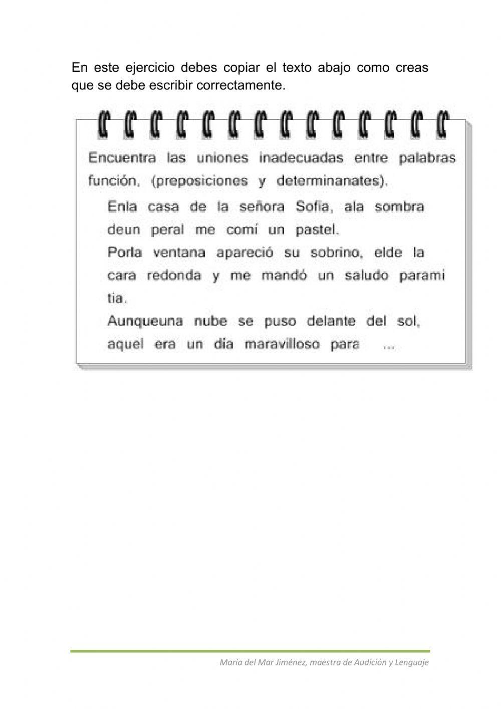 Copia dictado con separaciones inadecuadas