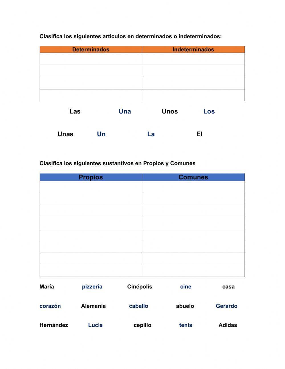 Adjetivos, artículos, sustantivos y verbos