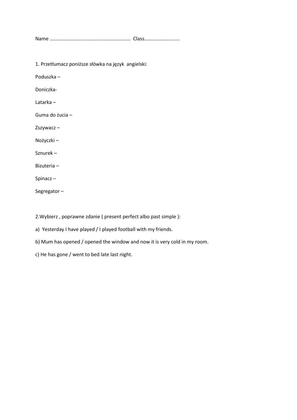 klasa 6 unit 7 short test