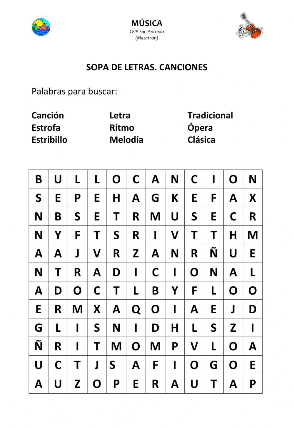 La canción (sopa de letras)