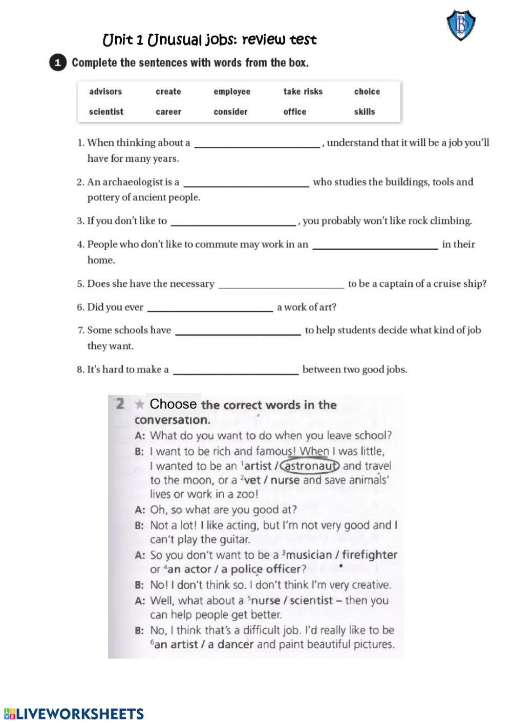 Unit 1. Jobs (Review)