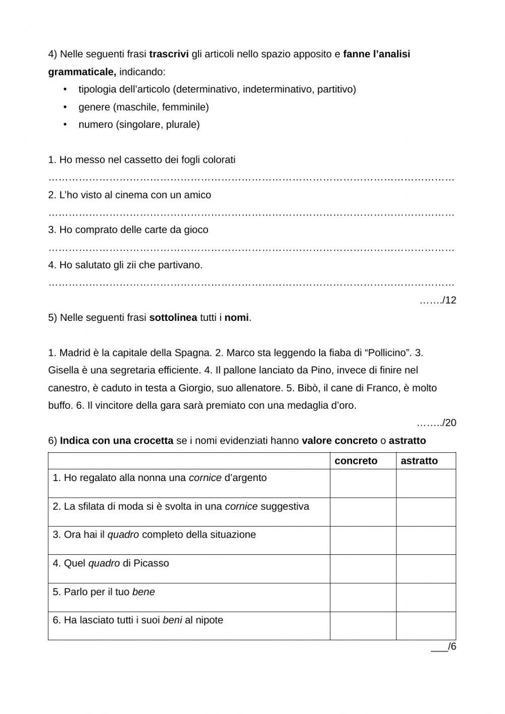 Analisi grammaticale articolo e nome