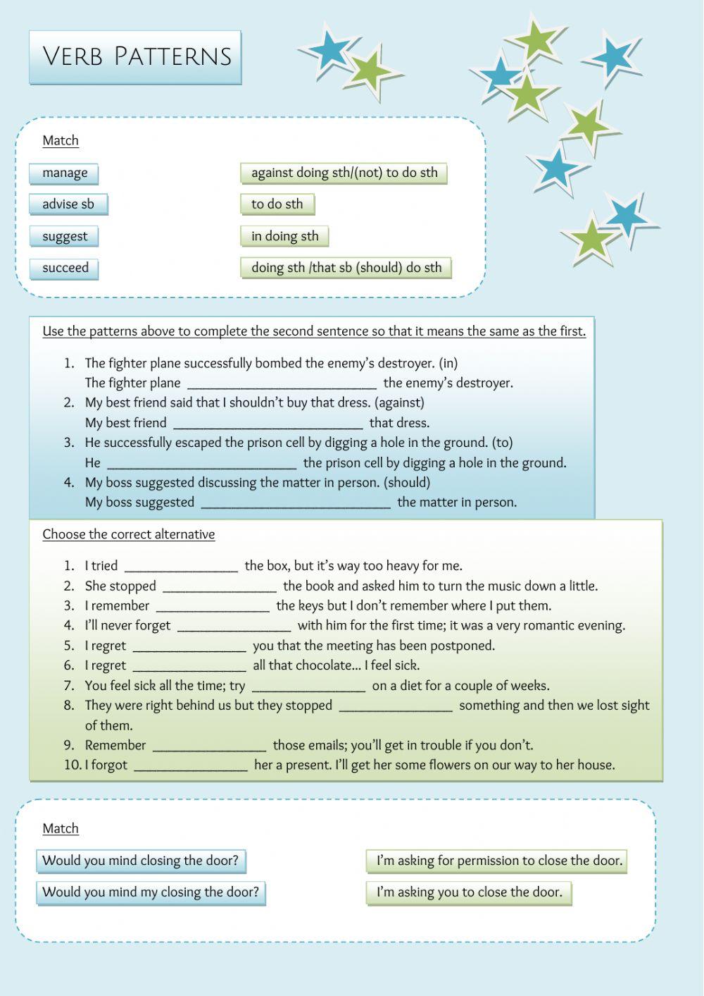 Verb Patterns Verb Patterns