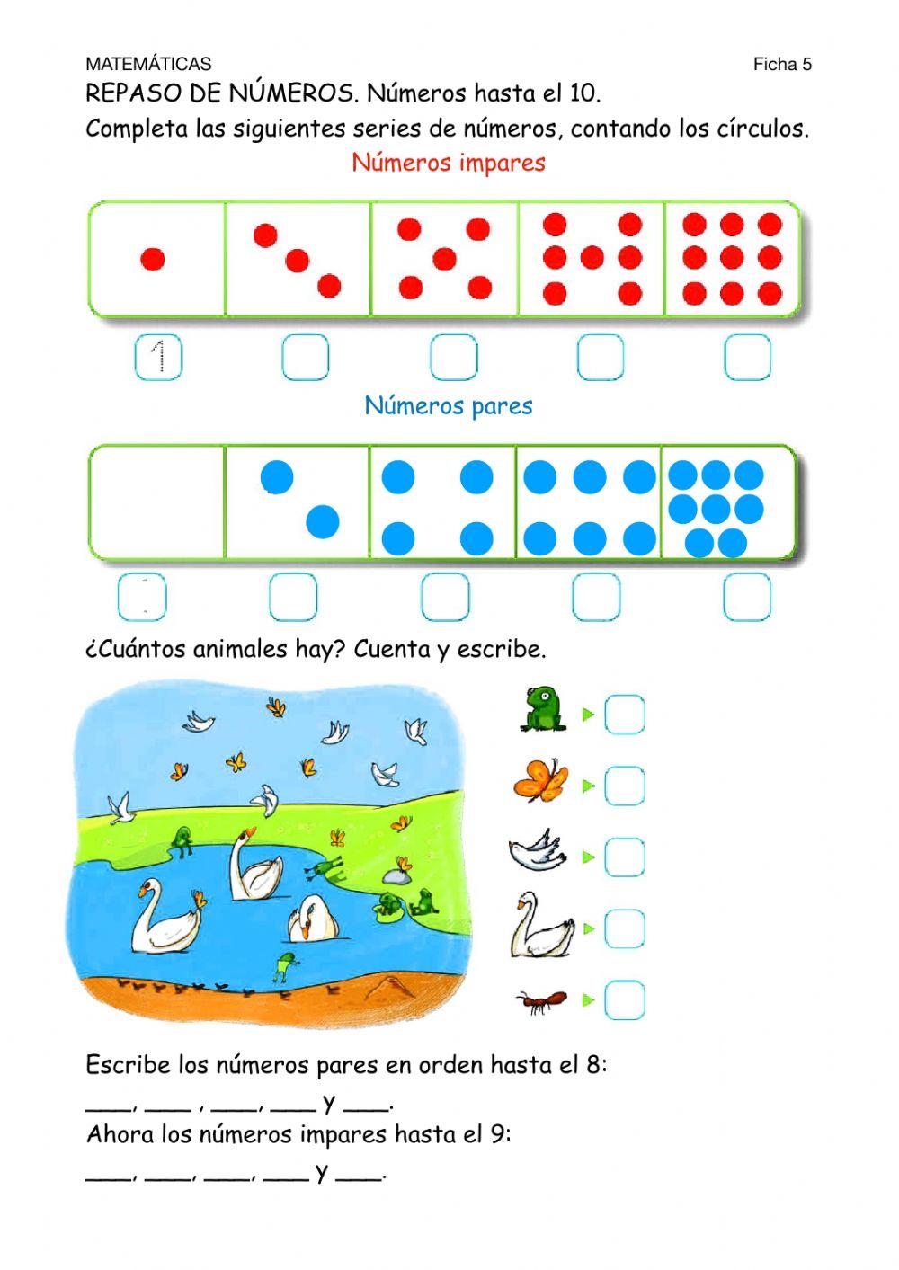 Matemáticas-Ficha 5-Números pares e impares