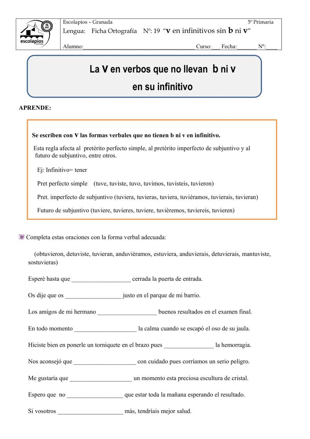 Ortografía. V en infinitivos sin b ni v