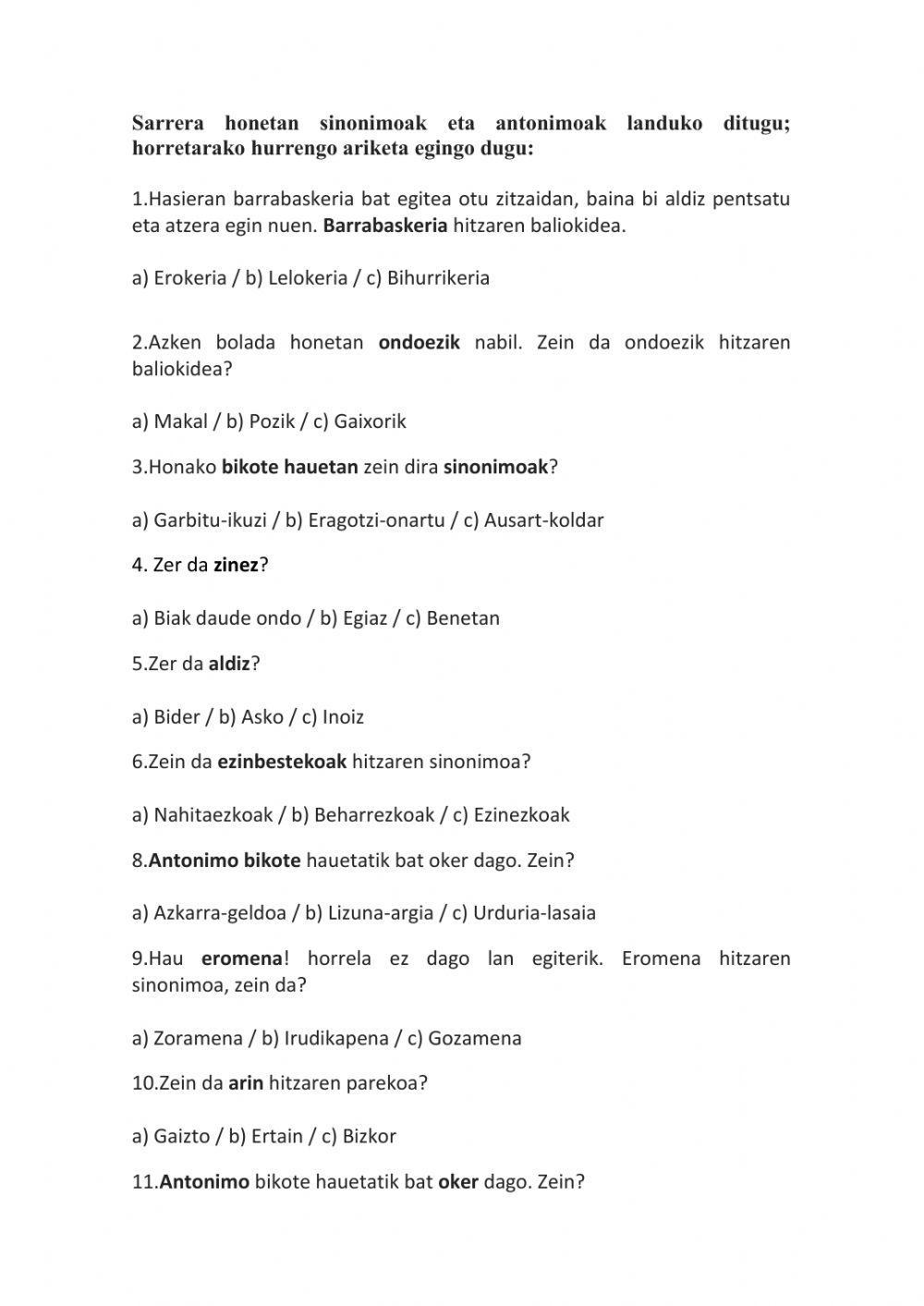 Sinonimoak eta Antonimoak