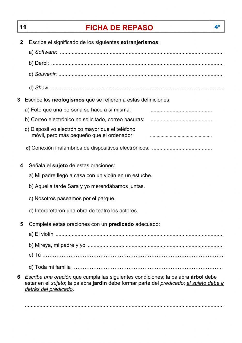 Neologismos, extranjerismos, sujeto y predicado