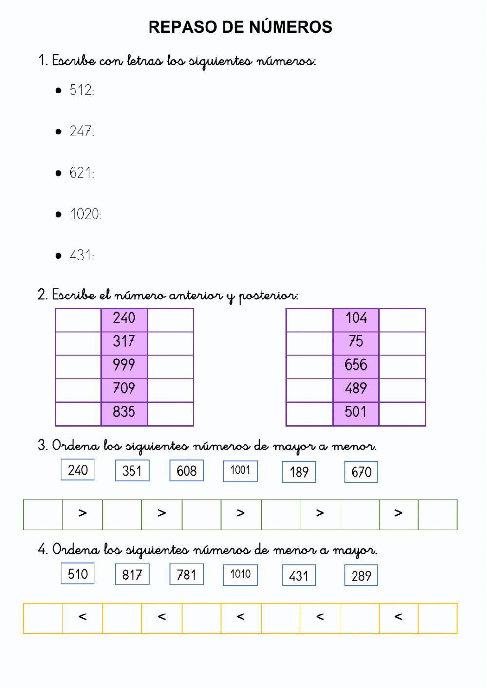 Los números del 1 al 1010