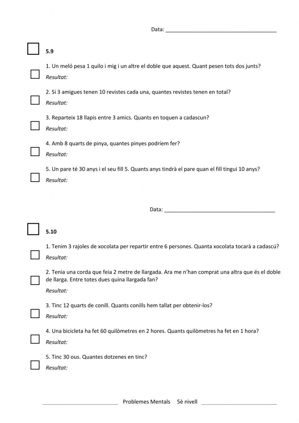 Problemes Càlcul Mental 3 5è