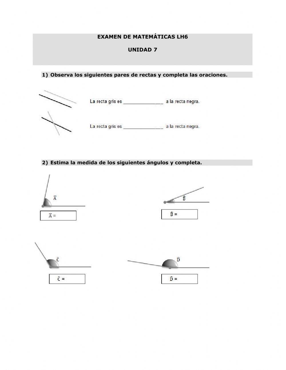 Examen matemáticas Sexto