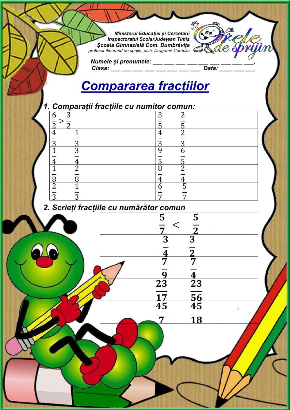 Compararea fracțiilor ordinare