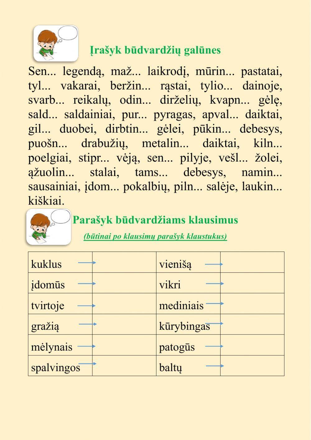 Būdvardžių rašyba. Klausimai 3 kl.