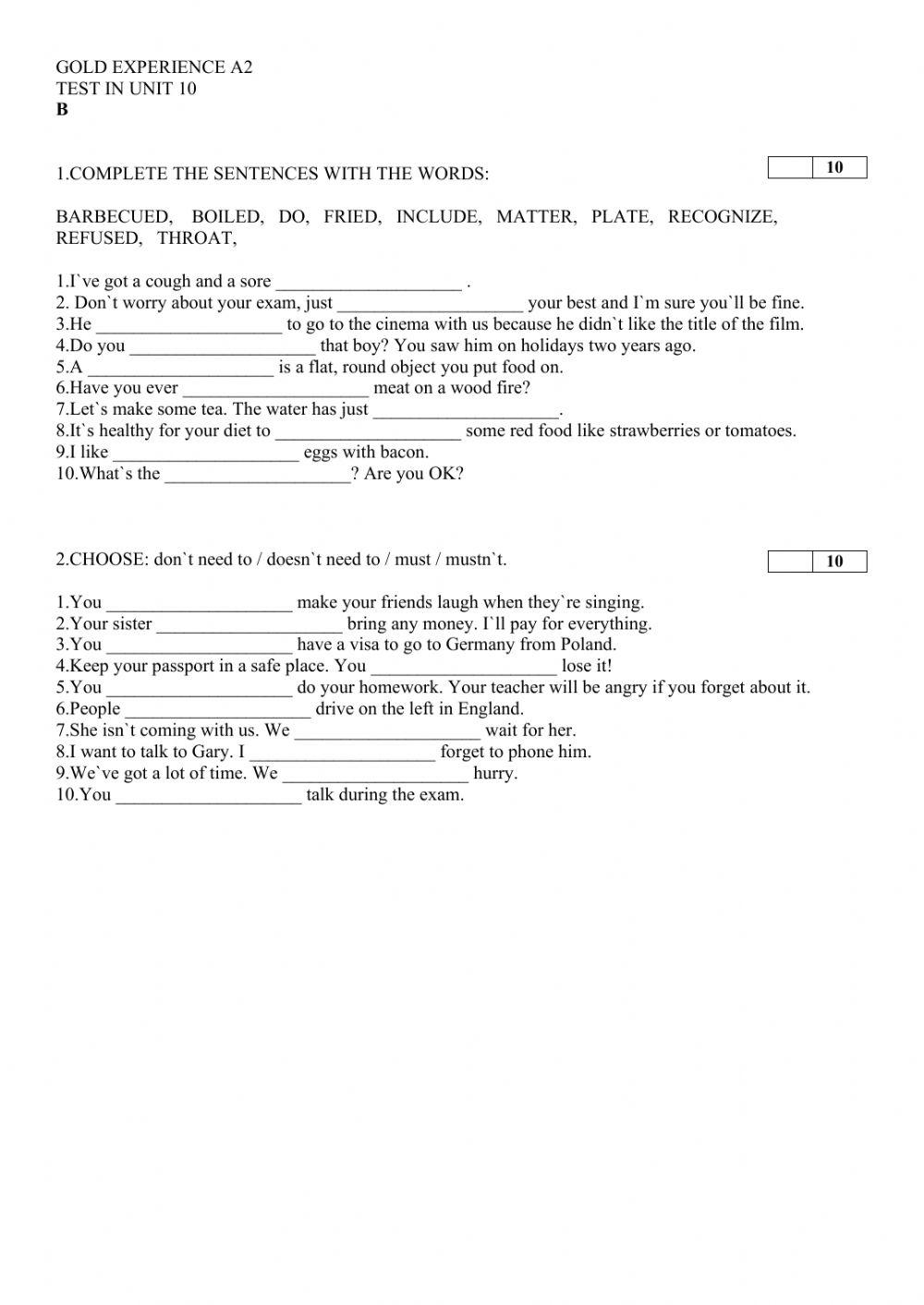 GOLD A2, u 10 test B