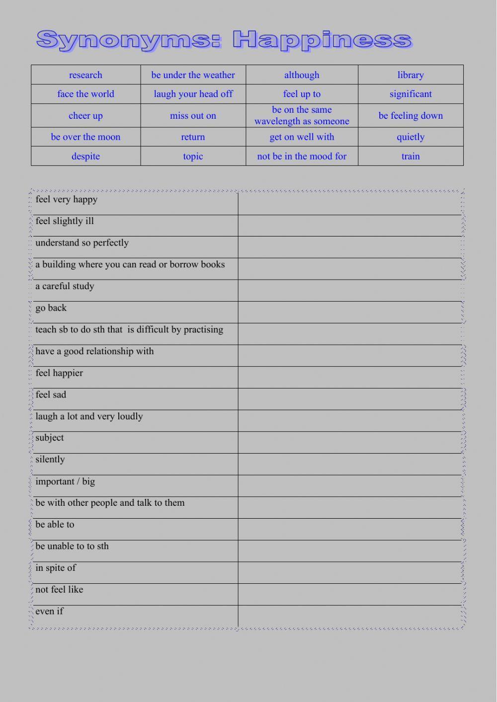 Synonyms Happiness Get Set 2 Worksheet Live Worksheets synonyms-happiness-get-set-2-worksheet-live-worksheets