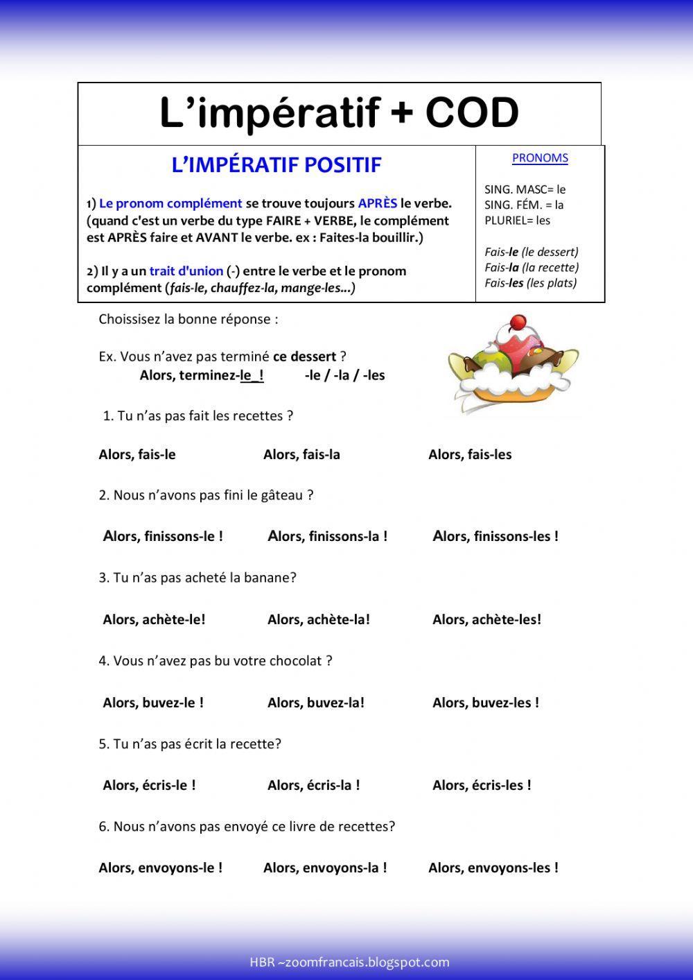 L'impératif positif + COD