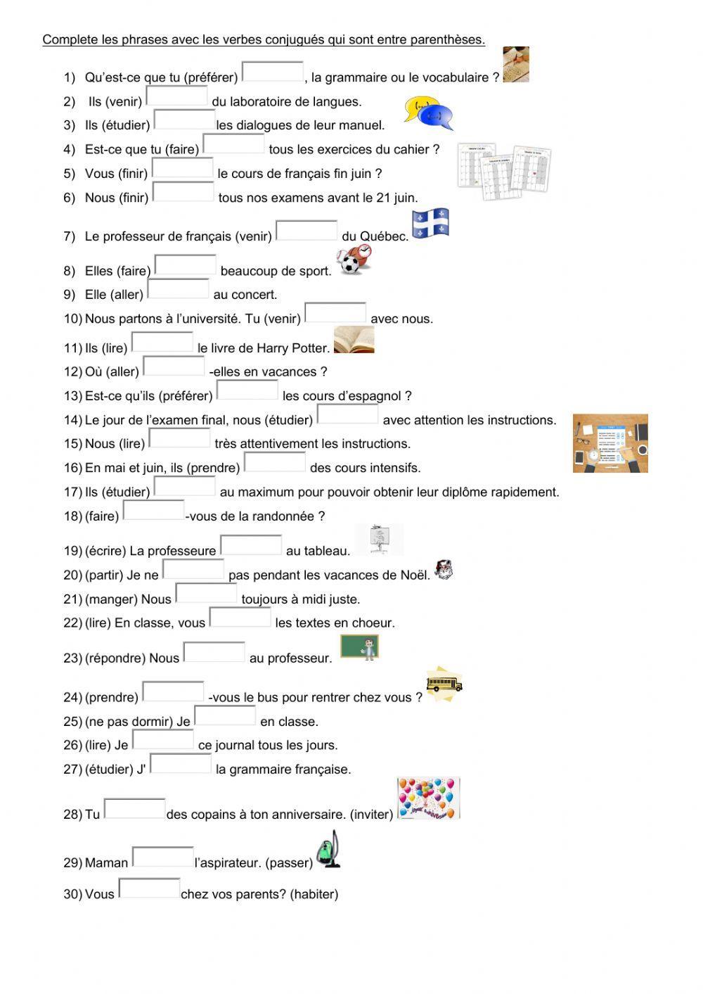 Les verbes au présent