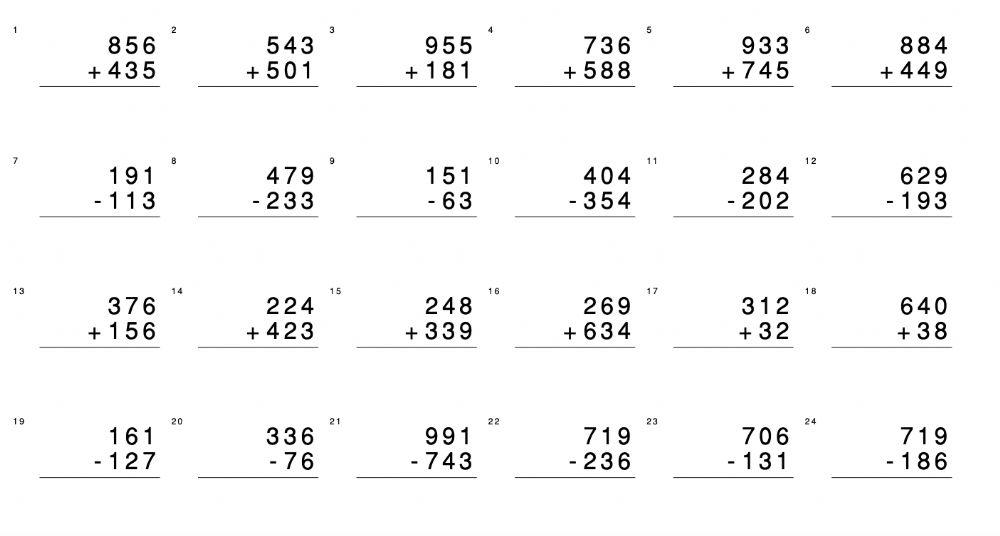 SUMAS Y RESTAS con llevadas