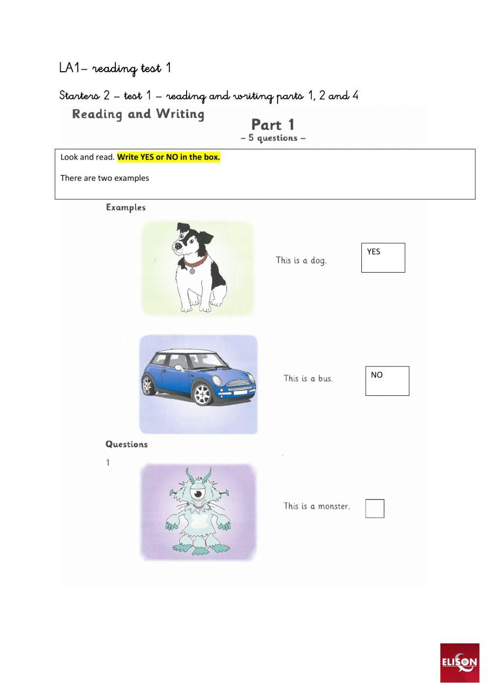La1 3rd term - reading test 1
