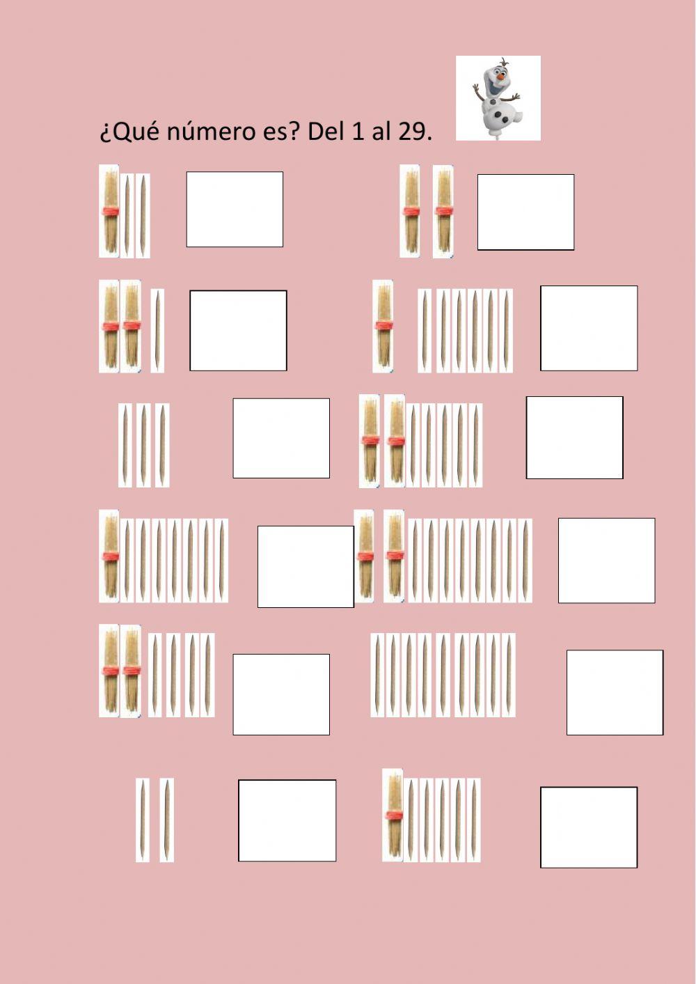Numeración del 1 al 29