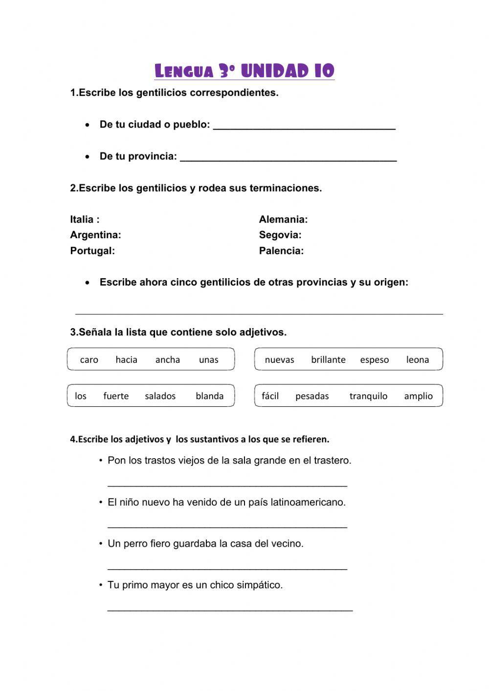 3º Lengua Unidad 10